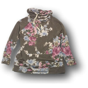 Cowl neck long sleeve top with kangaroo pocket